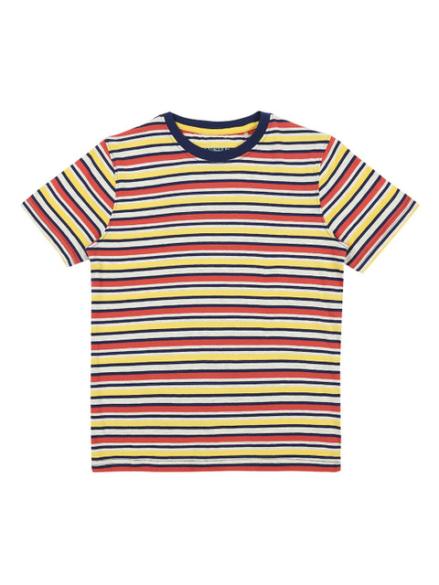 

POPPERS by Pantaloons Boys Coral Pink Yellow Striped Round Neck Pure Cotton T-shirt