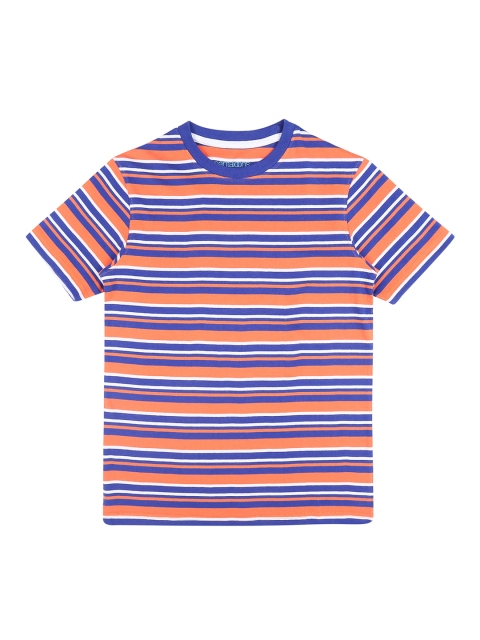 

POPPERS by Pantaloons Boys Coral Orange Blue Striped Round Neck Pure Cotton T-shirt