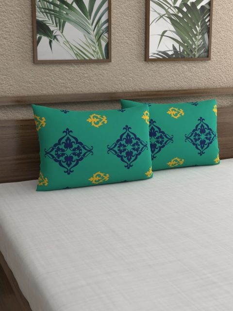 

Home Ecstasy Set of 2 Green & Blue Ethnic Printed 140 TC Pillow Covers