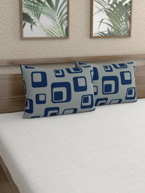

Home Ecstasy Set of 2 Grey & Blue Geometric Printed 140 TC Pillow Covers