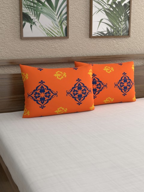 

Home Ecstasy Set of 2 Orange & Navy Blue Printed Ethnic Pillow Covers