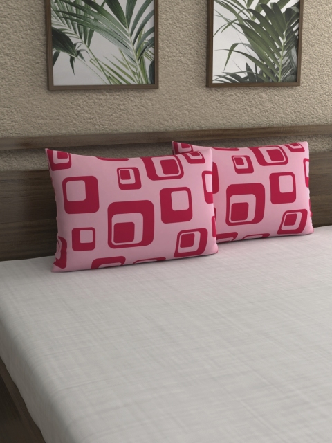 

Home Ecstasy Set of 2 Pink Geometric Printed 140 TC Pillow Covers