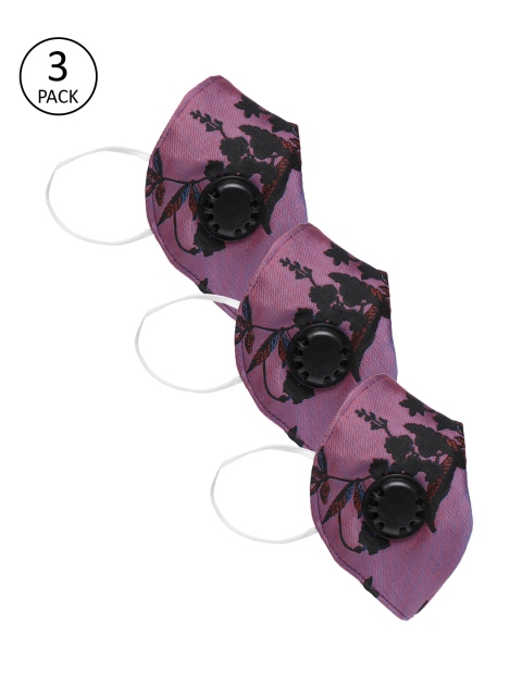 

LUXURAZI Unisex Pack Of 3 Mauve Printed 5-Ply Certified Protective Masks