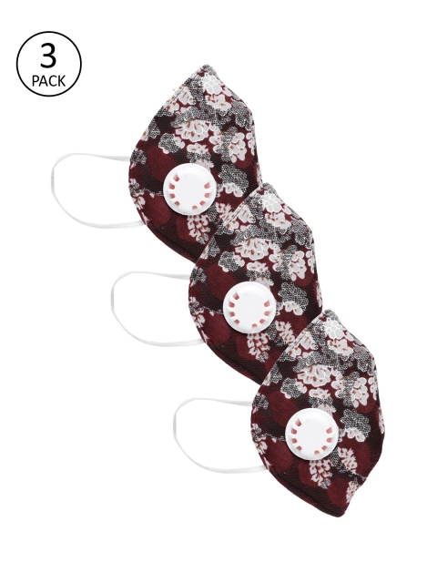 

LUXURAZI Unisex 3 Pcs Printed 5-Ply Anti-Dust Valved Reusable Protective Outdoor Masks, Maroon