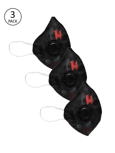 

LUXURAZI Unisex Pack Of 3 Black Printed 5-Ply Certified Protective Masks