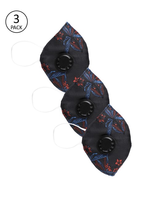 

LUXURAZI Unisex Pack Of 3 Black Printed 5-Ply Certified Protective Masks