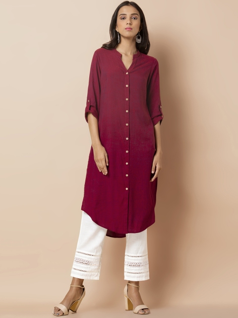 

INDYA Women Maroon Solid Straight Kurta