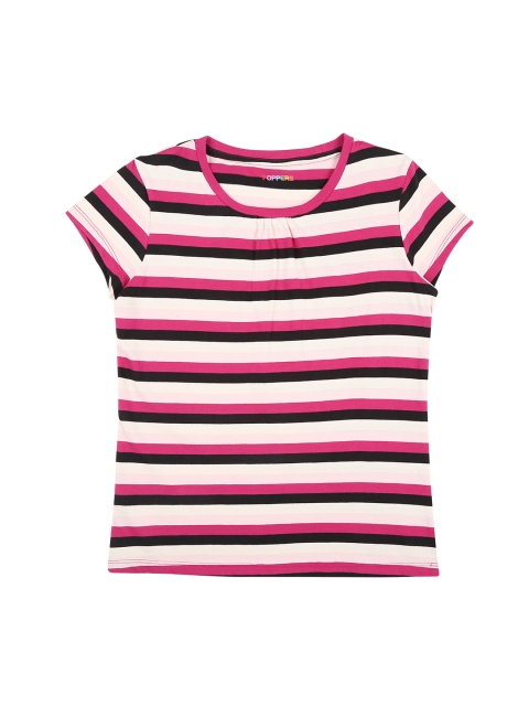 

POPPERS by Pantaloons Girls Fuchsia Striped Round Neck Pure Cotton T-shirt