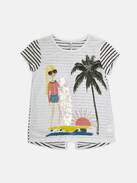 

POPPERS by Pantaloons Girls Off-White Printed Round Neck T-shirt