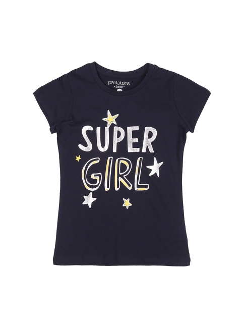 

Pantaloons Junior Girls Navy Blue Printed Round Neck Pure Cotton T-shirt
