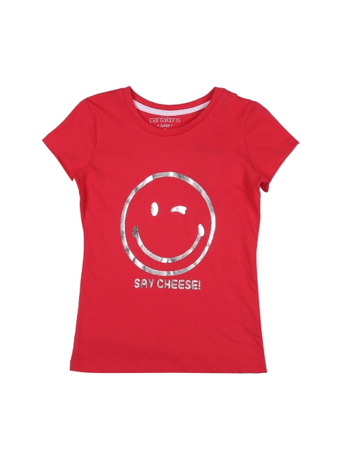 

Pantaloons Junior Girls Coral Red Printed Round Neck T-shirt