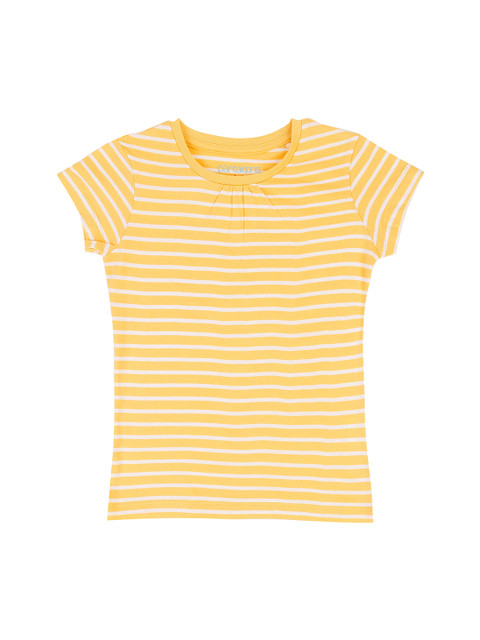 

Pantaloons Junior Girls Yellow White Striped Round Neck Pure Cotton T-shirt