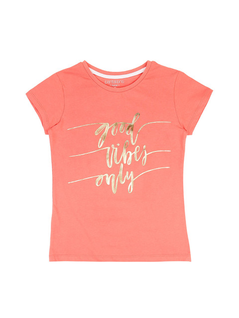 

Pantaloons Junior Girls Peach-Coloured Printed Round Neck T-shirt