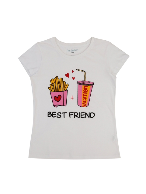 

Pantaloons Junior Girls White Printed Round Neck Pure Cotton T-shirt