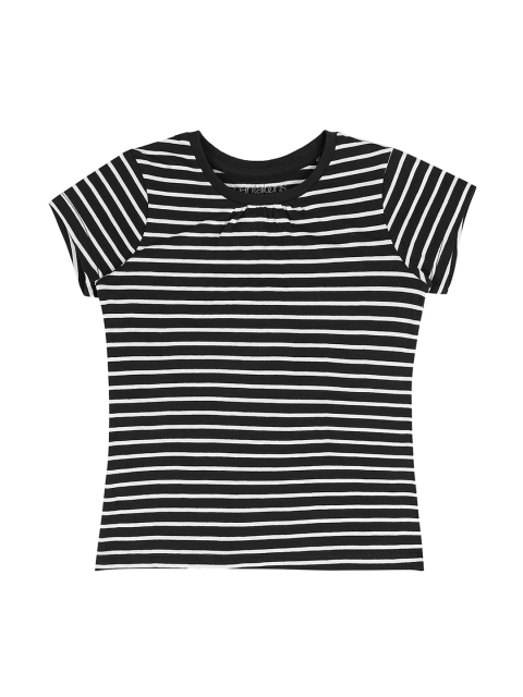 

Pantaloons Junior Girls Navy Blue Striped Round Neck Pure Cotton T-shirt