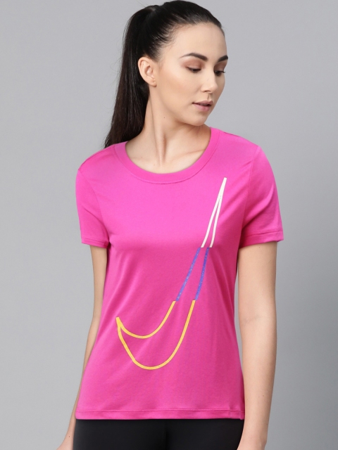 

Nike Women Pink Dry Tee Leg Getr Outside Standard Fit Printed Round Neck Training T-shirt