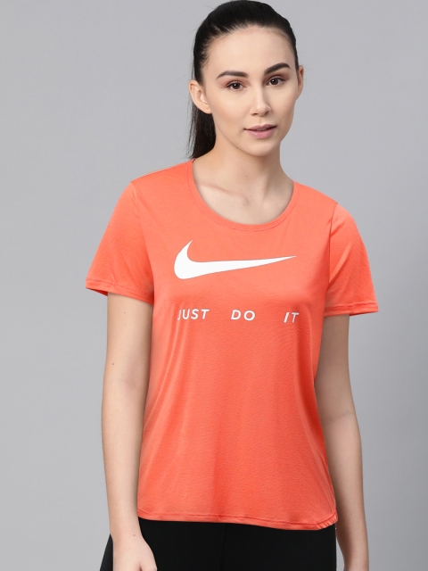 

Nike Women Orange & White Printed Dri-Fit Short-Sleeve Running T-Shirt