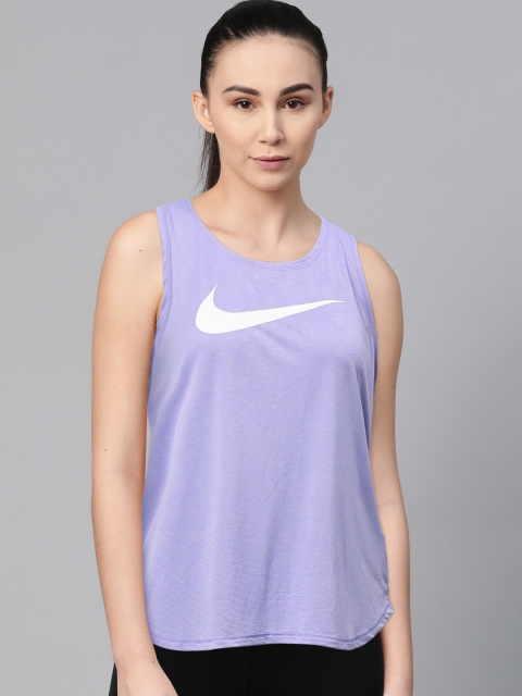 

Nike Women Lavender Swoosh Logo Printed Running Tank Top