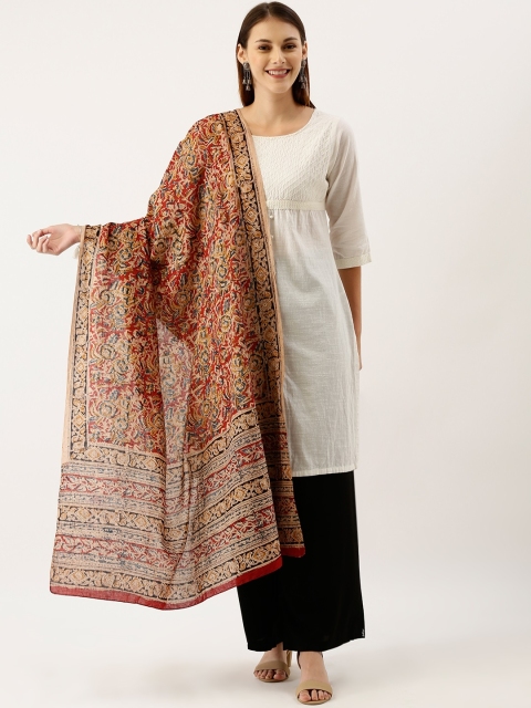 

Taavi Beige & Maroon Kalamkari Hand Block Printed Sustainable Dupatta