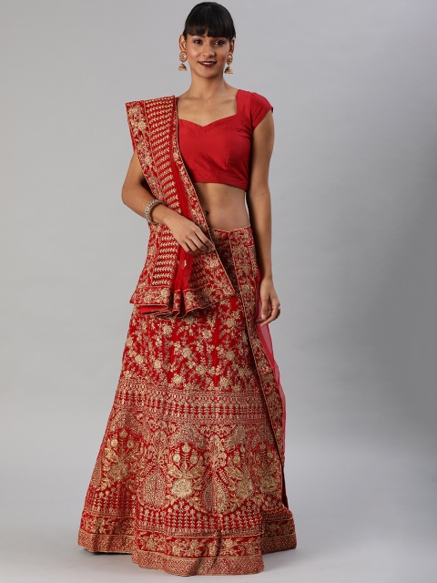 

SHAVYA Red Embellished Ready to Wear Stitched Lehenga & Unstitched Blouse with Dupatta