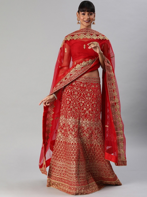 

SHAVYA Red Embellished Ready to Wear Stitched Lehenga & Unstitched Blouse with Dupatta