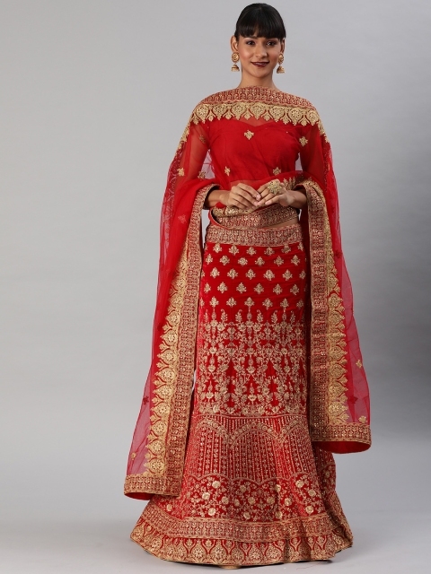

SHAVYA Red Embellished Ready to Wear Stitched Lehenga & UnStitched Blouse with Dupatta