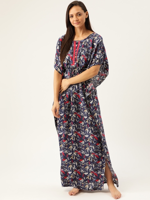 

Sweet Dreams Navy Blue & White Printed Nightdress