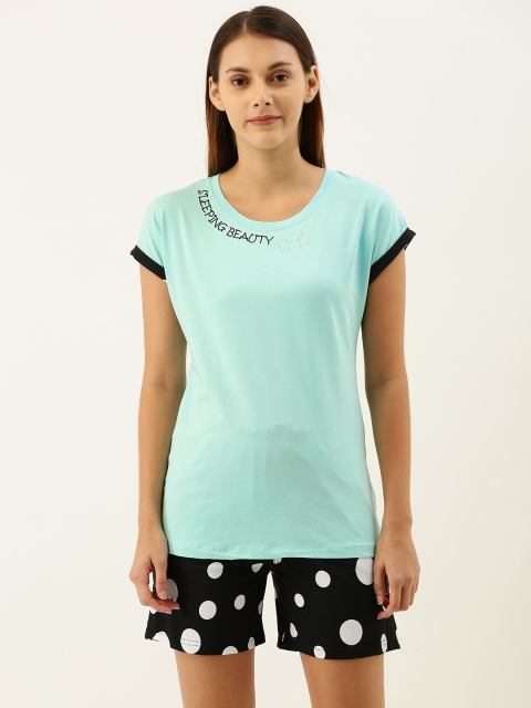 

Sweet Dreams Women Turquoise Blue & Black Printed Night suit