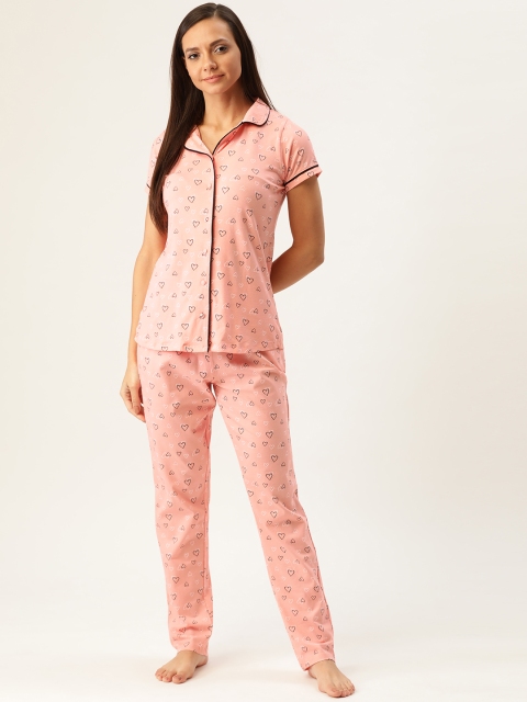 

Sweet Dreams Women Peach-Coloured & Black Printed Night Suit