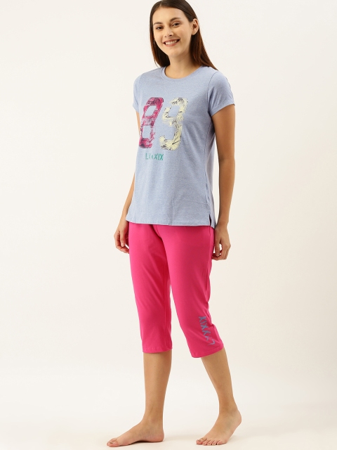 

Sweet Dreams Women Blue & Pink Printed Night Suit