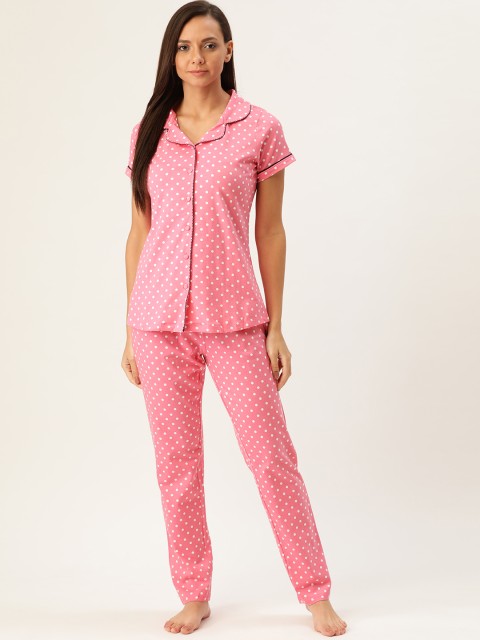 

Sweet Dreams Women Pink & White Polka Dots Printed Night suit