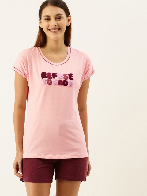 

Sweet Dreams Women Pink & Burgundy Solid Night Suit