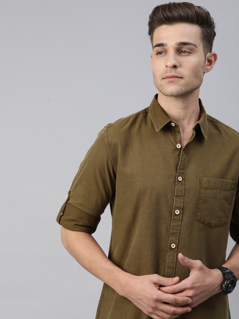 

Roadster Men Khaki Regular Fit Solid Casual Shirt