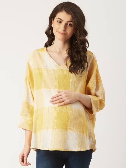 

AND Women Mustard Yellow & White Checked Maternity Top