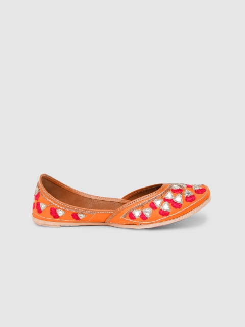 

Anouk Women Orange And Silver-Toned Embellished Ballerinas