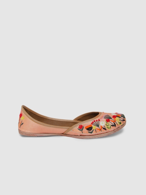 

Anouk Women Peach-Coloured And Green Embroidered Ballerinas