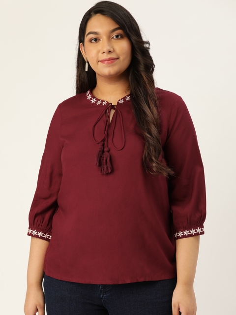 

Sztori Plus Size Women Maroon Solid Top