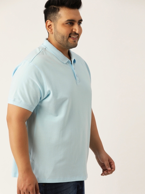 

Sztori Plus Size Men Blue Solid Polo Collar Pure Cotton T-shirt