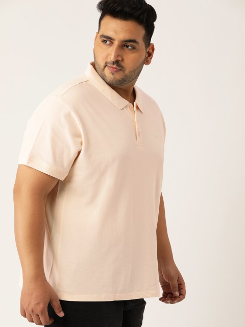 

Sztori Plus Size Men Peach-Coloured Solid Polo Collar T-shirt