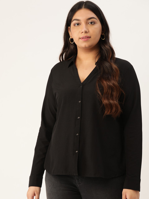 

Sztori Women Black Regular Fit Solid Plus Size Casual Shirt