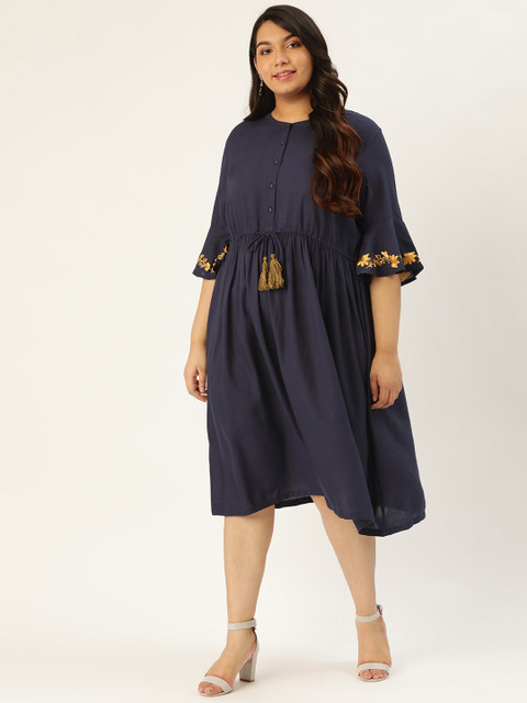 

Sztori Plus Size Women Navy Blue Solid A-Line Dress