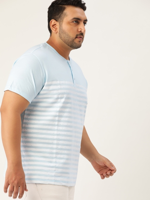 

Sztori Plus Size Men Blue White Striped Henley Neck T-shirt