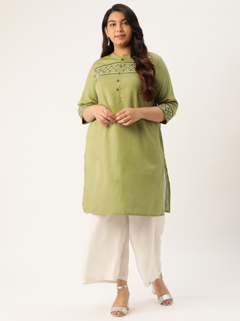 

Sztori Plus Size Women Green Yoke Design Straight Kurta