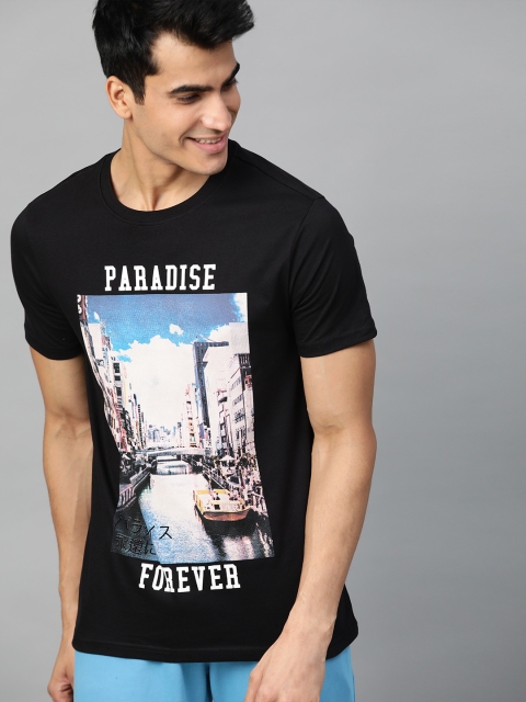 

Mast & Harbour Men Black Printed Round Neck T-shirt