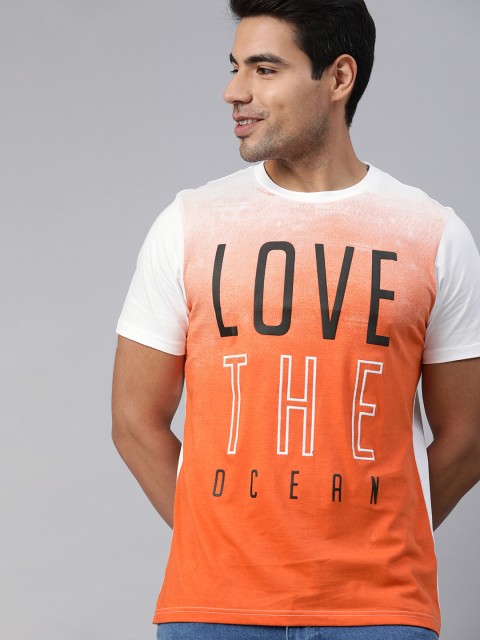 

Mast & Harbour Men Orange Colourblocked Round Neck T-shirt
