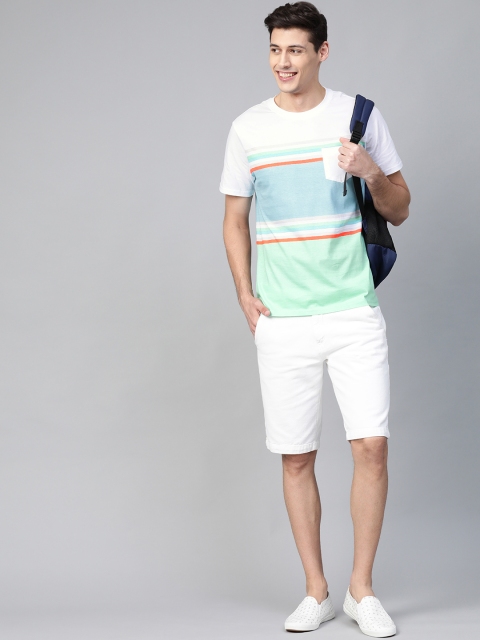 

Mast Harbour Men Blue Sea Green Striped Round Neck Pure Cotton T-shirt