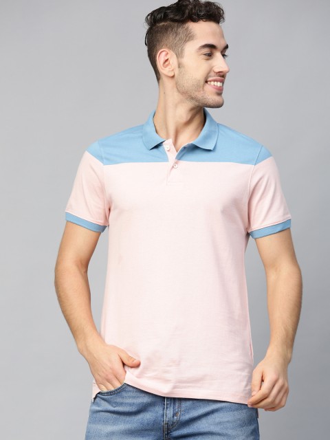 

Mast & Harbour Men Pink & Blue Colourblocked Polo Collar T-shirt