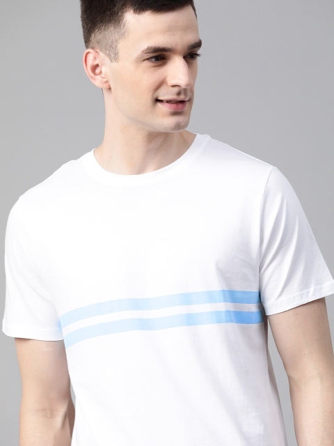 

Mast & Harbour Men White & Blue Striped Round Neck T-shirt