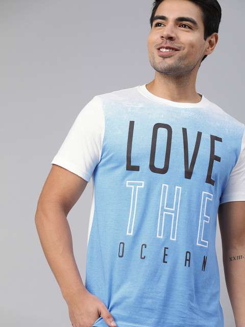 

Mast & Harbour Men Blue Printed Round Neck T-shirt