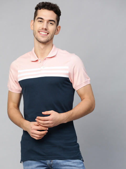 

Mast Harbour Men Navy Blue Pink Colourblocked Polo Collar Pure Cotton T-shirt